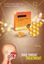 Cough Drops ads. Vector 3d Illustration with honey pills for throat.