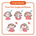 Cough etiquette hand-drawn illustration, prevention of contagious diseases