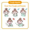 Cough etiquette hand-drawn illustration, prevention of contagious diseases