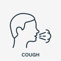 Cough Line Icon. Flu, Cold or Coronavirus Symptom. Man Coughing or Sneezing. Infectious Diseases Linear Icon. Cold