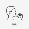 Cough line icon, vector pictogram of flu or coronavirus symptom. Man covering cough with hand illustration, sign for Royalty Free Stock Photo