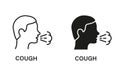 Cough Line and Silhouette Icon Set. Flu, Cold, Coronavirus Symptoms Symbol Collection. Man Coughing or Sneezing Royalty Free Stock Photo