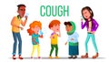 Cough People Vector. Coughing Concept. Sick Child, Teen. Sneeze Person. Virus, Illness. Illustration