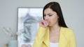 Cough, Portrait of Sick Woman Coughing at Work
