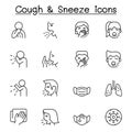 Cough & Sneeze icons set in thin line style