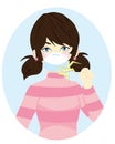 Cough and sneeze with a mask. girl wearing breath mask for protect a respiratory disease. Illustration about health and medical