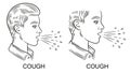 Cough or sneeze sick person, pneumonia, sore throat, flu respiratory disease line icon. Unwell man with bronchitis, asthma. Vector