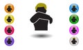 Cough or Sneeze into your elbow, not yout hands to avoid, prevent spreading germs and viruses icon. Vector illustration of