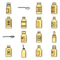 Cough syrup bottle icons set vector color