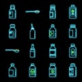 Cough syrup bottle icons set vector neon