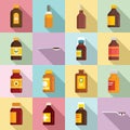 Cough syrup icons set, flat style