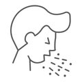Cough thin line icon, coronavirus and flu, coughing man sign, vector graphics, a linear icon on a white background, eps Royalty Free Stock Photo
