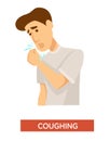 Tuberculosis symptom, man coughing, lung infection isolated icon