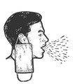 Coughing man with mask removed. Engraving vector illustration. Royalty Free Stock Photo