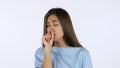 Coughing Sick Beautiful Girl, White Background in Studio