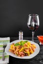 Coulourful pasta with wine