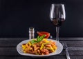 Coulourful pasta with wine Royalty Free Stock Photo