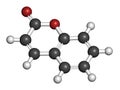 Coumarin herbal fragrant molecule. Responsible for the scent new-mown hay. 3D rendering. Atoms are represented as spheres with.