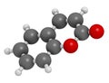 Coumarin herbal fragrant molecule. Responsible for the scent new-mown hay. 3D rendering. Atoms are represented as spheres with