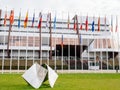 Council of Europe with flag of Russia flying half-mast