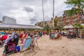 Council House City Hall at Old Market Square with a pool, fountain, sand and beach chairs in the foreground Royalty Free Stock Photo