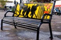 Council Public Seating Bench with Fallen Soldiers Remembrance Artwork And Graphic Abract Decor