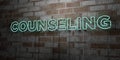 COUNSELING - Glowing Neon Sign on stonework wall - 3D rendered royalty free stock illustration