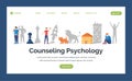 Counseling psychology flat landing page template. Hidden potential and healthcare webpage design with typography.