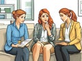A counseling session is depicted in a modern illustration image, where people sit in a circle for group therapy Royalty Free Stock Photo