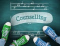 Counselling against green chalkboard