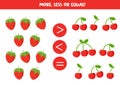 Count all strawberries and cherries. Compare numbers.