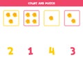 Counting game for kids. Count all cute yellow seashells and match with numbers. Worksheet for children