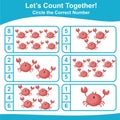 Letâs counting the crabs together and circle the correct number on the page.