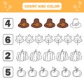 Count and color game for preschool children - autumn items. Worksheet