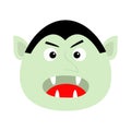 Count Dracula head face. Cute cartoon kawaii vampire character with fangs. Big mouth, tongue. Happy Halloween. Baby greeting card Royalty Free Stock Photo