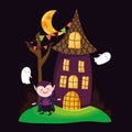 Count dracula house and ghosts halloween Royalty Free Stock Photo