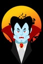 Count Dracula and moon. Evil vampire. Aggressive ghoul. Poster f