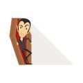 Count Dracula, vampire in black suit in coffin Royalty Free Stock Photo