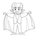 Count Dracula. Vampire. Boy in halloween costume. Black and white vector