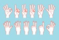 Count on fingers. Gesture. Stylized hands showing different numbers. Icons. Vector.