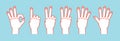 Count on fingers. Gesture. Stylized hands showing different numbers. Icons. Vector.