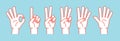 Count on fingers. Gesture. Stylized hands showing different numbers. Icons. Vector.