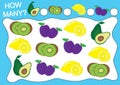 Count how many fruits. Educational game for preschool children. Royalty Free Stock Photo