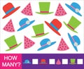 Count how many hat, cap. Game for children. Vector illustration. Royalty Free Stock Photo