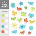 Count how many items with color. Vector educational game. Cute spring elements Royalty Free Stock Photo