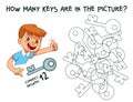 Count how many keys are hidden in the picture. How many items are in picture. Educational game for children