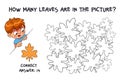 Count how many leaves are hidden in the picture. How many items are in picture. Educational game for children