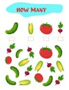 Count how many vegetables. Educational game for preschoolers.