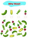 Count how many vegetables. Educational game for preschoolers Royalty Free Stock Photo