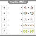 Count and match, count the number of Helmet, Shoes, Bowling Pin, Dumbbell, Punching Bag and match with the right numbers. Royalty Free Stock Photo